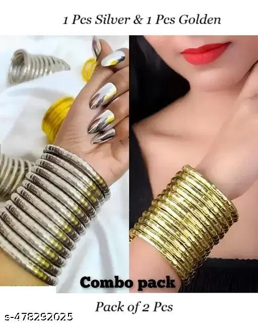 trending spiral golden silver combo bangles