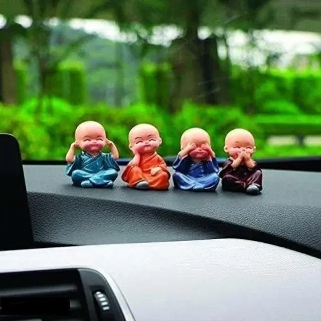 Polyresin Baby Monks Showpiece for Car Dashboard, Multicolor, Pack of 4