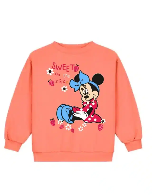 Fleece Printed Sweatshirt for Girls (Peach, 4-5 Years)
