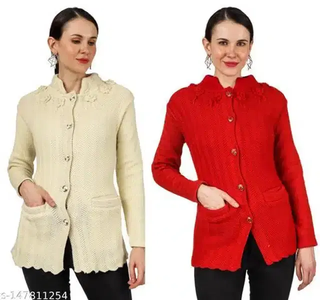 Woolen Sweater for Women, Pack of 2 (Multicolor, M)