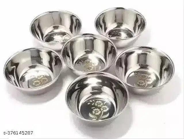 Stainless Steel Bowls, Silver, 250 ml, Pack of 6