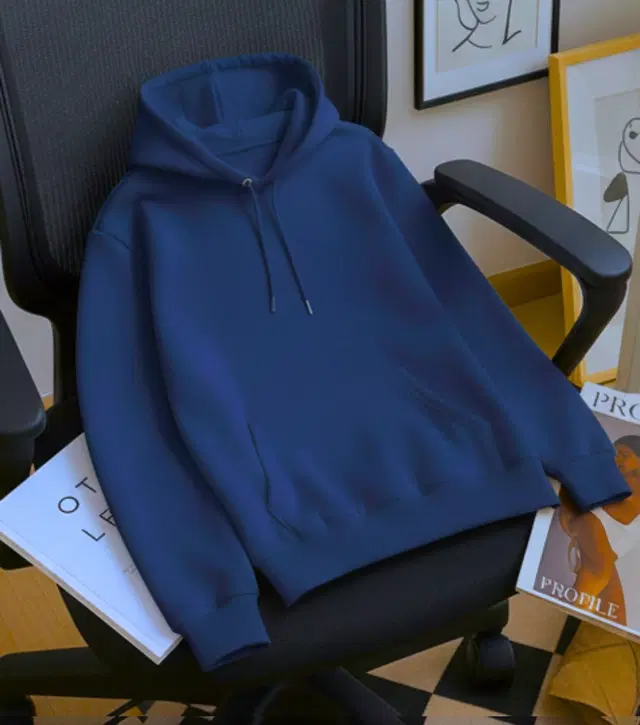 Fleece Solid Hoodie for Men, Blue (M)