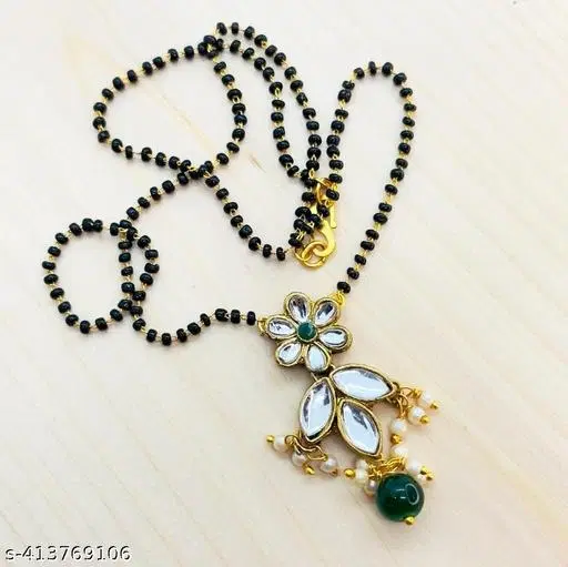 Alloy Mangalsutra With Earring for Women, Green