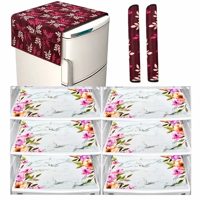 Knitted Fridge Cover, With 6xFridge Mat And 2xHandle Cover Pack Of 9 Deep Wine