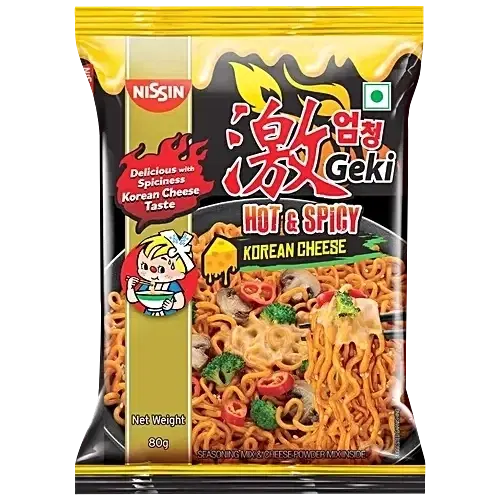Nissin Geki Hot & Spicy Cheese Veg Noodles 80 g (Pouch)