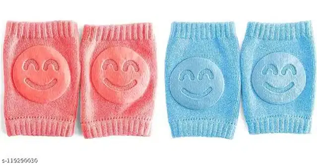 Cotton Anti-Slip Knee Protector Pads for Infants, Pink & Aqua Blue, Set of 2