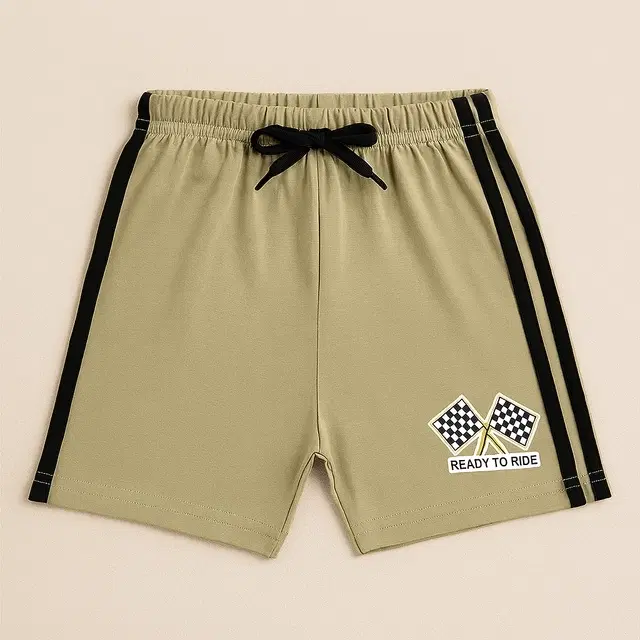 Polycotton Solid Shorts for Boys, Olive (2-4 Years)