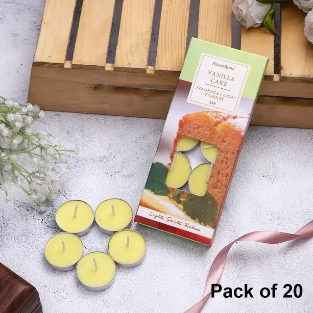 ASIAN AURA Vanilla Cake T-Light Candles - Pack Of 20