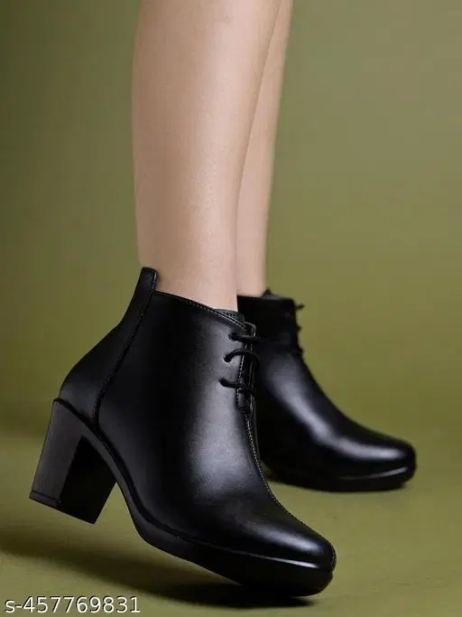 Solid Black Synthetic Womens Boots (IND-6)