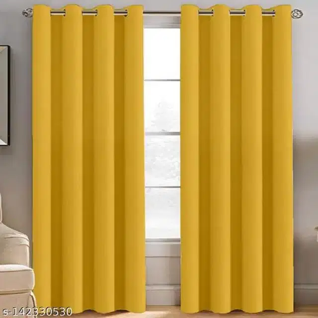 Polyester Window Curtain, Yellow, 5 Feet, Pack of 2