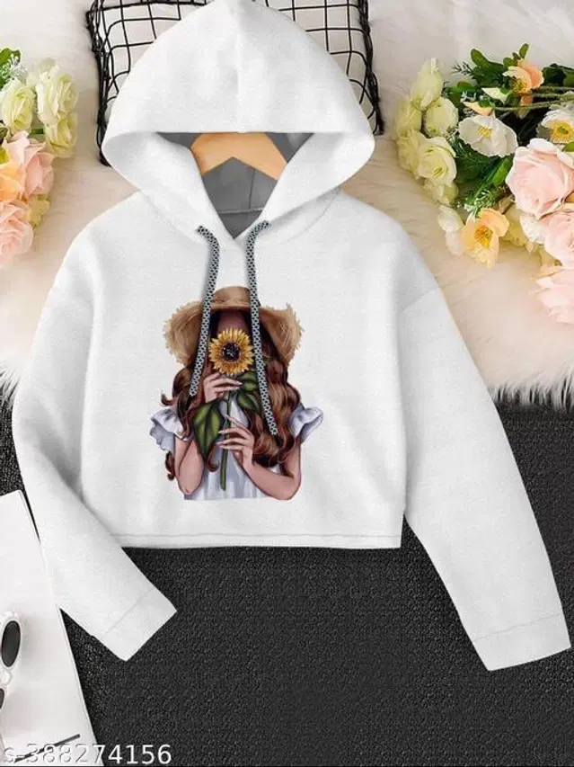 Cotton Blend Hoodie for Girls (White, 9-10 Years)