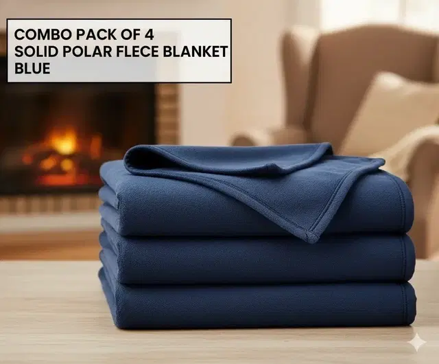 Combo Pack of 4 Solid Polar Fleece Blanket Blue- (60x90)