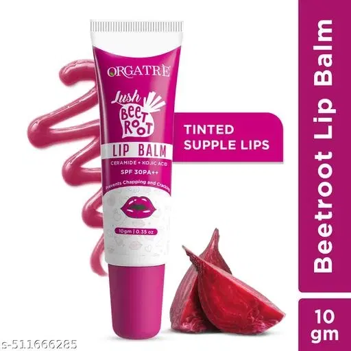 Orgatre Lush Beetroot Lip Balm 10 g | Hydrates & Heals Chapped Lips | Enriched With Beetroot Extract, Shea Butter & Essential Oils | Adds Natural Pink Tint | Non-Sticky & Chemical-Free | For Women & Men