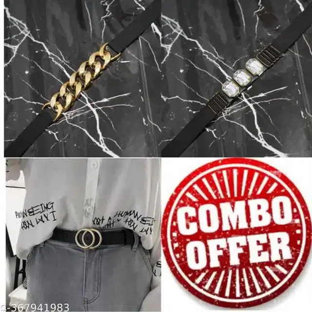 Fancy Belts for Women, Pack of 3 (Black)