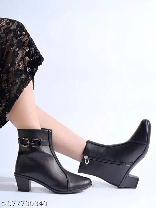 Shoetopia Synthetic Heeled Boots Black (IND-3)