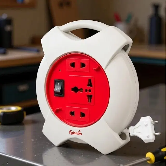 SimpleHome 3+1 Socket Diamond Extension Board With 3 Meter Cable, White & Red