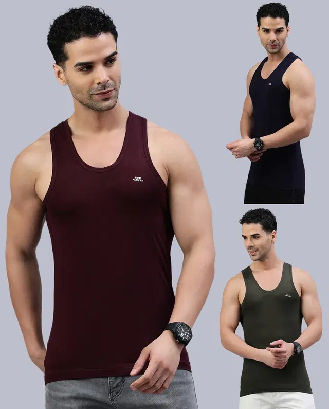 Lux Parker Cotton Solid Vest for Men, Pack of 3, Assorted (85 cm)