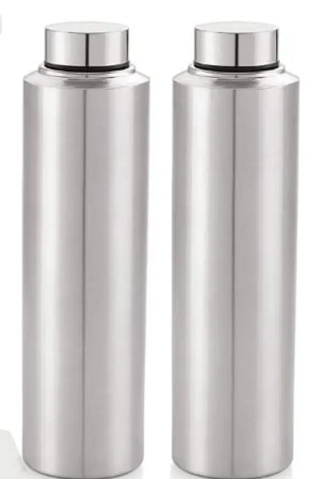 Stainless Steel Water Bottle, Silver, 1000 ml, Pack of 2