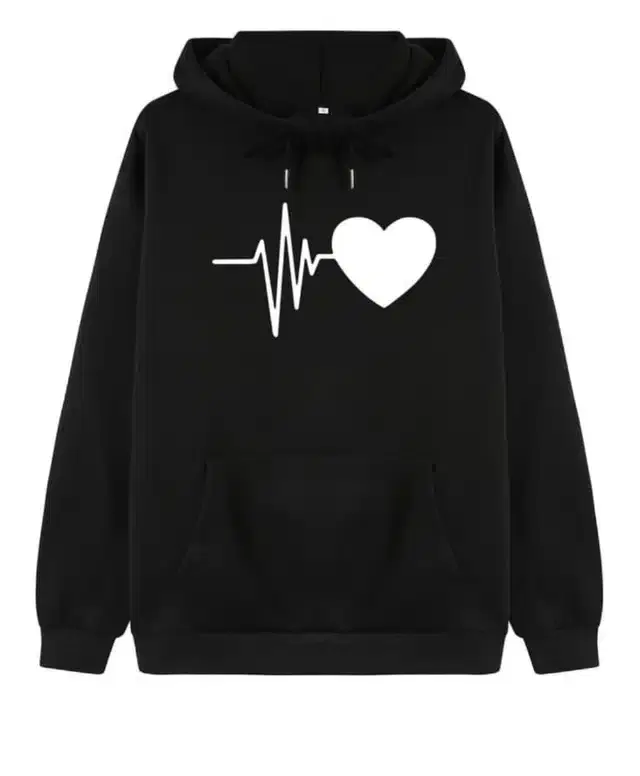 Fleece Printed Hoodie for Women (Black, S)