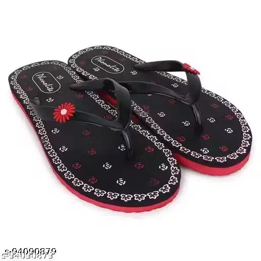 Lightweight Slippers for Women, Black & Red (8)