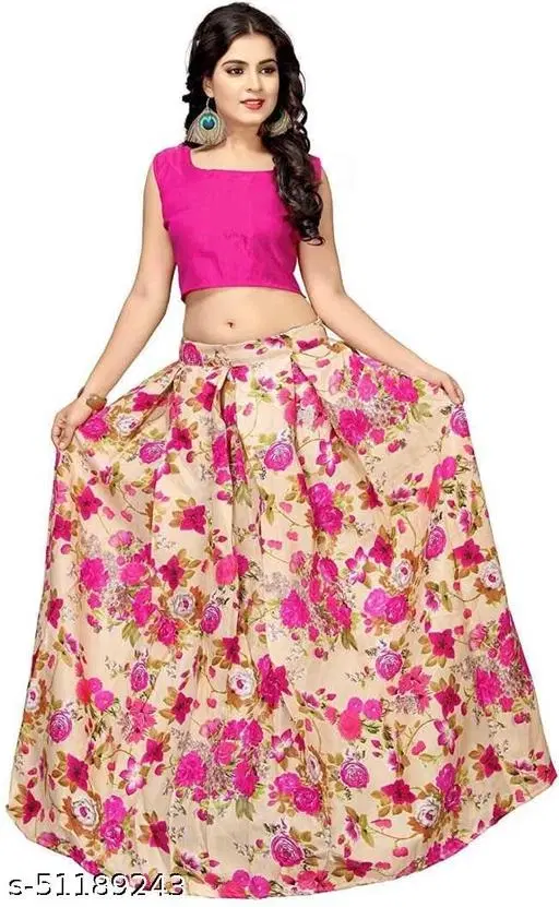 Cotton Blend Lehenga Choli for Women (Pink, Free Size)
