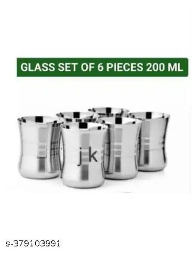 Stainless Steel Glass, Silver, 200 ml, Pack of 6