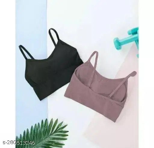 Cotton Blend Sports Bra Women, Black & Grey, Pack of 2 (28A)