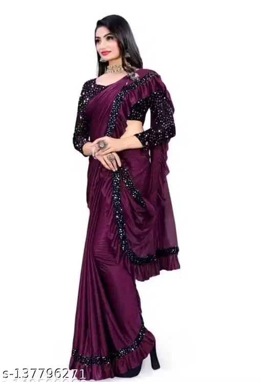 Lycra Solid Saree for Women, Wine ( 6.3 m)