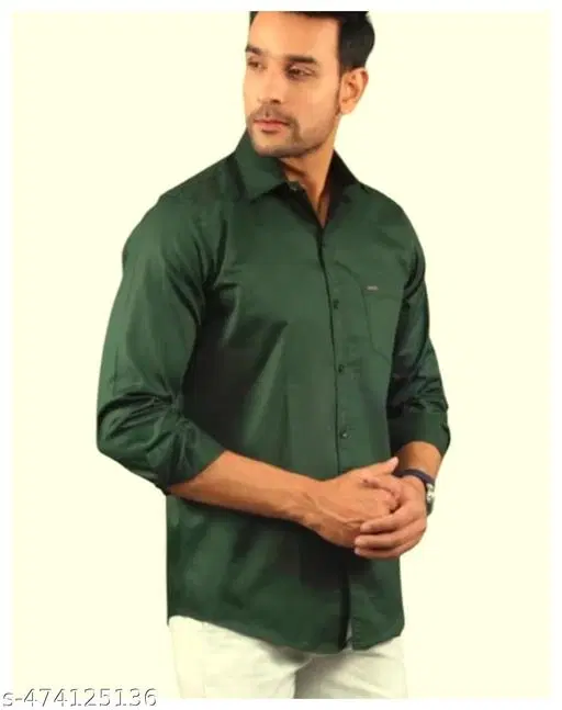 Cotton Blend Solid Shirt for Men, Green (XL) Pack of 1