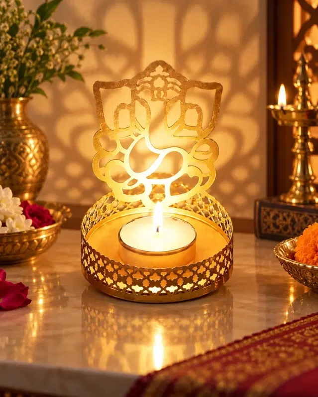 Metal Shadow Diya Ganesh 1 Pc, Decorative Light For Pooja, Home Temple, Festival & Diwali