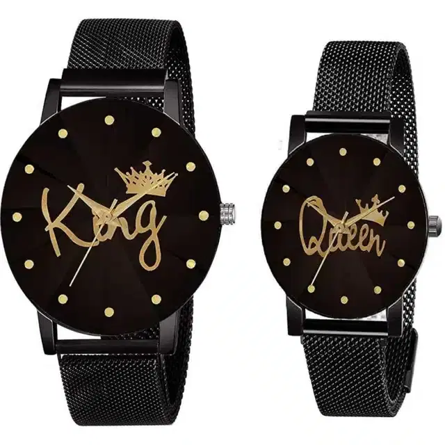 Couple Analog Watches, Pack of 2 (Black)