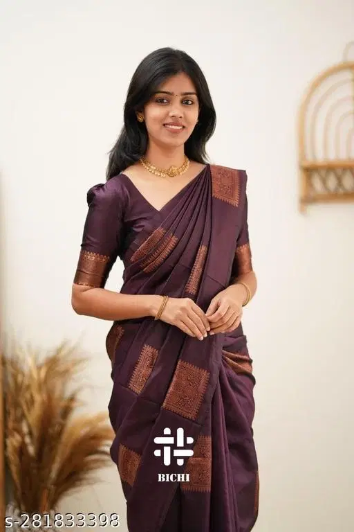 Banarasi Silk Saree for Women (Maroon, Free Size)
