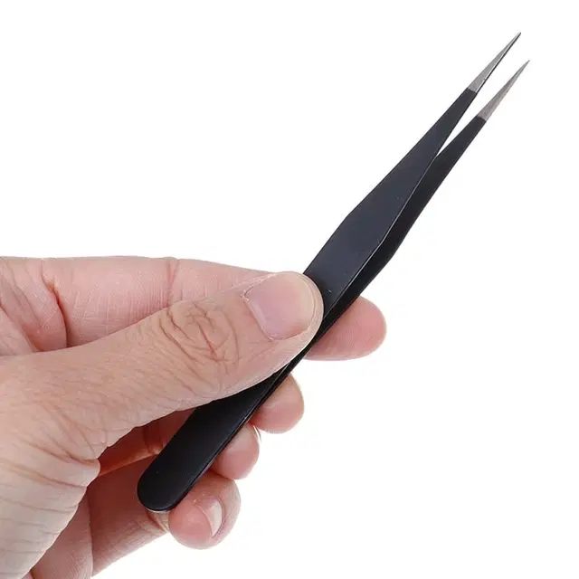 Stainless Steel Insulated Straight Tweezer for Electronics Repair, Black