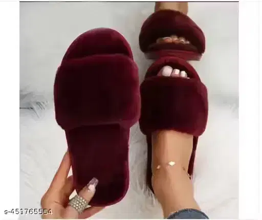 Fur Slippers for Women, Wine (6)