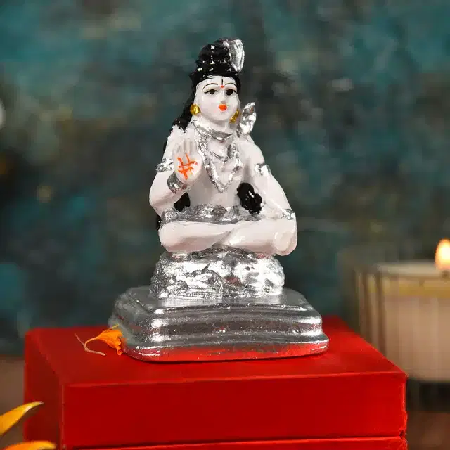 Lord Shiva Idol, Silver & White, 4 inches