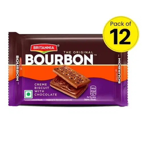 Britannia Bourbon The Original Chocolate Cream Biscuits 12X60 g (Pack of 12)