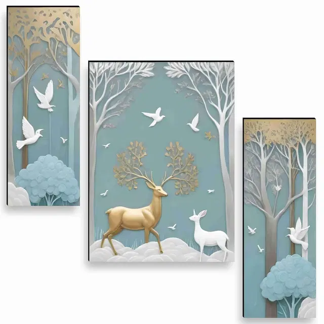 Akarts Deer Art MDF painting set of 3 15x18in