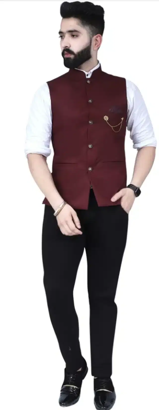 Cotton Blend Ethnic Jacket for Men (Maroon, M)