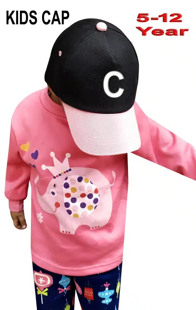 Baseball Cotton Cap for Kids (Black, 5-12 Years)