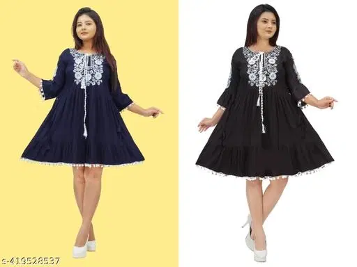 Bohemian Party Dress for Women, Pack of 2 (Blue, S)