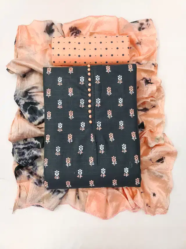 Cotton Slub Unstitched Dress Material for Women (Grey)