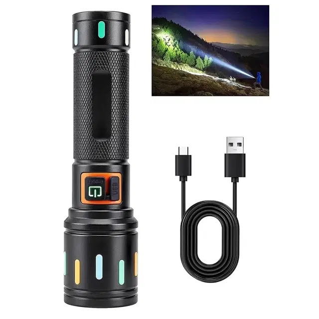 Rechargeable Zoom Led Flashlight Torch With Cob Side Light & Hard Storage Case