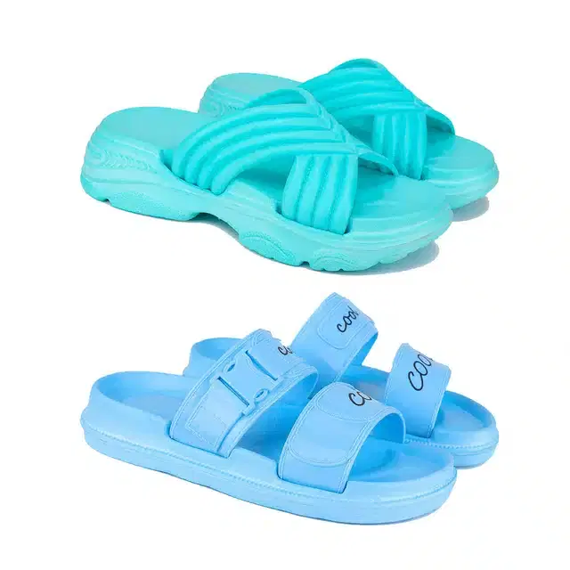 Sliders Combo for Women, Pack of 2 (Multicolor, 7)