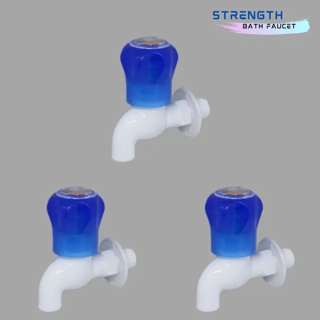 Plastic Short Body Bib Cock Tap with Wall Flange, White, Set of 3