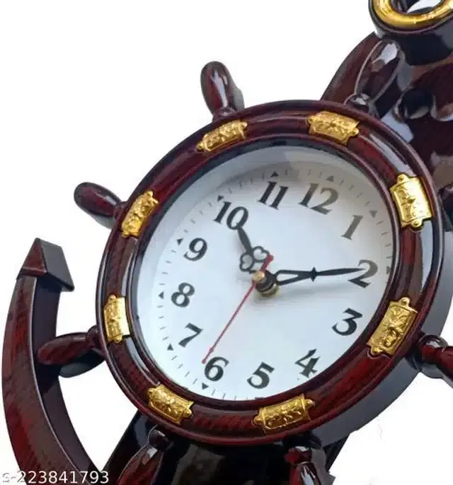 Analog Wall Clock, Brown, 38x26 cm