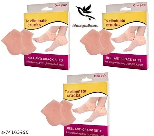 Silicone Orthopedic Gel Heel Pad Socks for Pain Relief, Beige, Set of 3