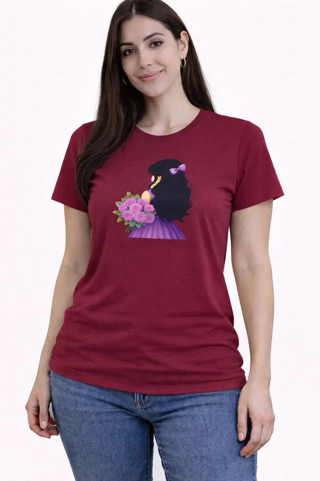 Cotton Blend Printed T-shirt for Men, Maroon (S)