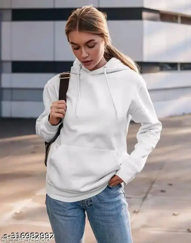 Full Sleeves Hooded Sweatshirt for Women (White, S)