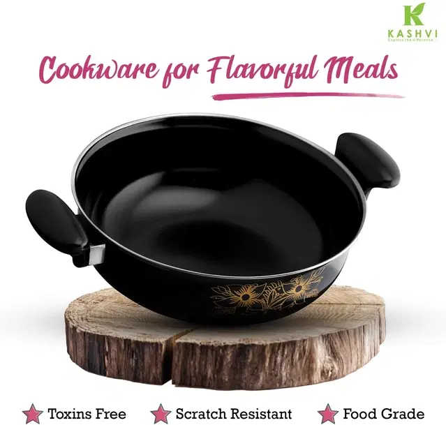 Cast Iron Kadai, Black, 28 cm