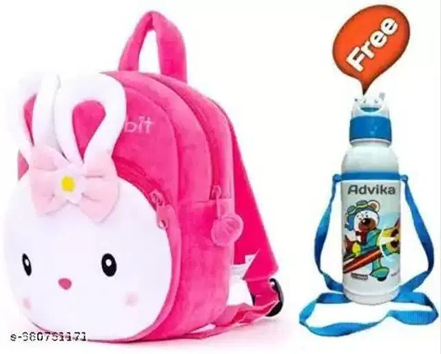 Canvas Backpack with Sipper Bottle for Kids, Multicolor, Set of 2
